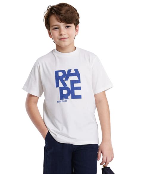 Rare Ones Kids Gelo Off White Cotton Blend Short Sleeve Crew Neck Prin