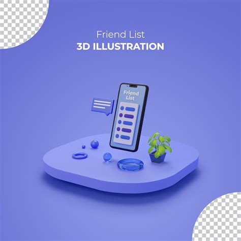 Friend list chat box on 3d render smartphone screen | Premium PSD