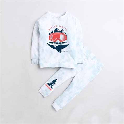Polka Tots Snowboarding Full sleeve tshirt with lounge pant set - Ligh ...