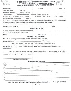Field Trip Authorization Form - Blank Fillable Template | Fill Out ...