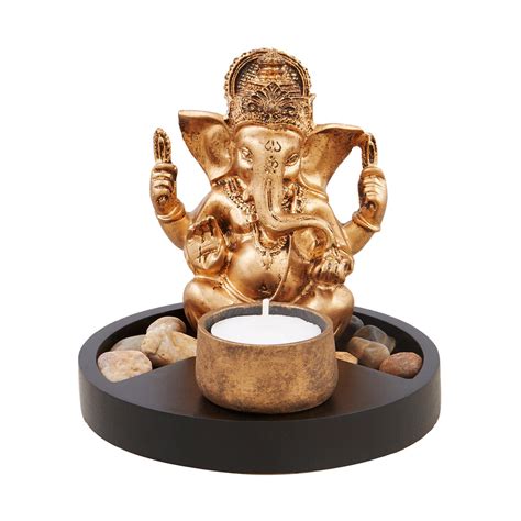 Lord Ganesha with Candle Holder on Wooden Tray Gift Set – EZ Life