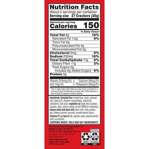 39 cheez it nutrition facts box