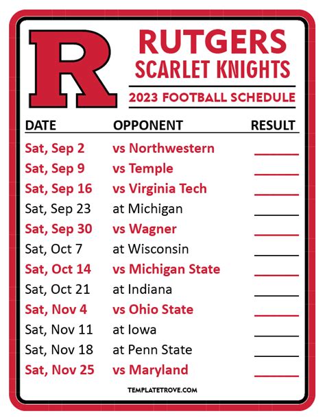 Printable 2023 Rutgers Scarlet Knights Football Schedule