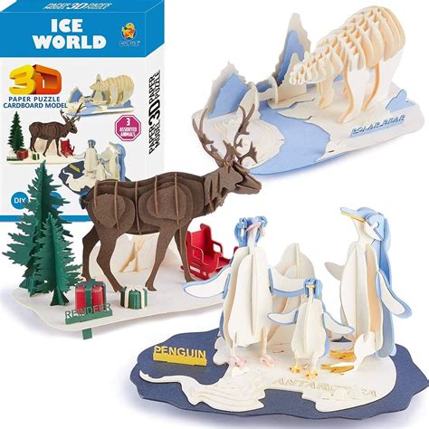 Buy CUPUZ 3D Paper Puzzle 3 Assorted Ice World Animals Cardboard Models ...