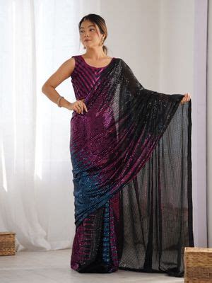 Buy Odette Women's Multi-Color Embellished Saree with Unstitched Blouse ...