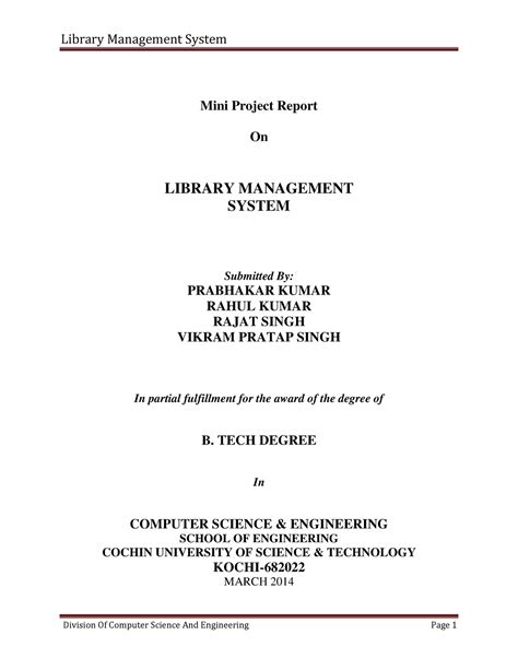 Library Management System Mini Project R - Mini Project Report On ...