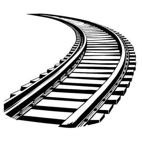A black and white drawing of a railroad track with a curve | Premium AI ...