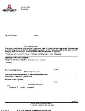 Late Work Petition - Azusa Pacific University - Course Uc Apu - Fill ...