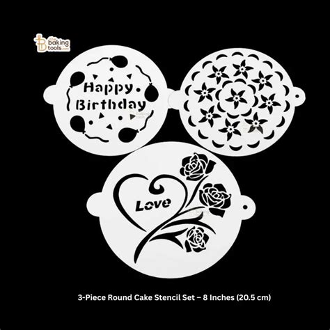3-Piece Cake Stencil Set – 8 Inch | Birthday & Love Design