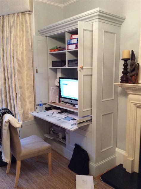 Painted Workstation with Pull Out Desk and Fold Away Doors