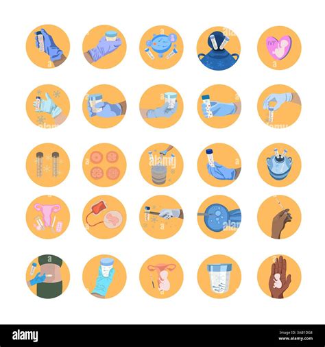 Vector isolated illustration of egg and sperm freezing icons. In vitro ...