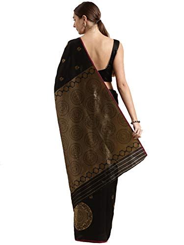 Buy vastranand Black & Gold-Toned Silk Blend Woven Design Banarasi ...