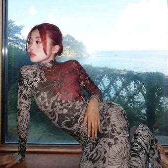 Korean Style Print Long Sleeve Stand Collar Dresses – Admire me