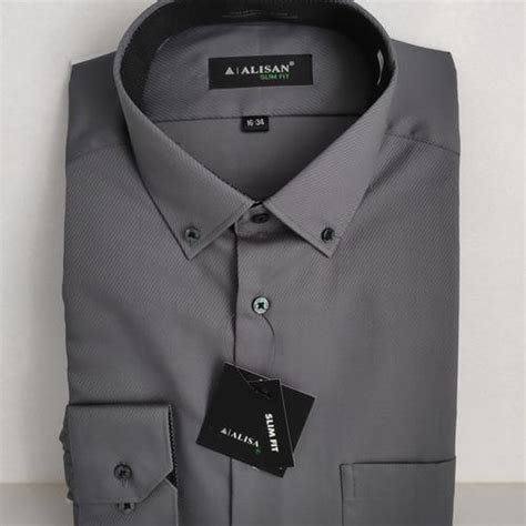 Jual Alisan Kemeja Pria Slimfit Panjang Abu Abu Dobby Kerah Kancing - M ...