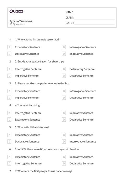 50+ Types of Sentences worksheets for 8th Class on Quizizz | Free ...