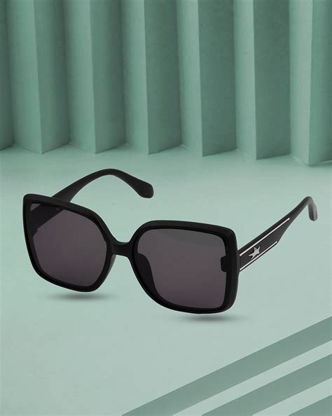 Women UV Protected Black Lens Black and Silver Toned Oversized Sunglas ...