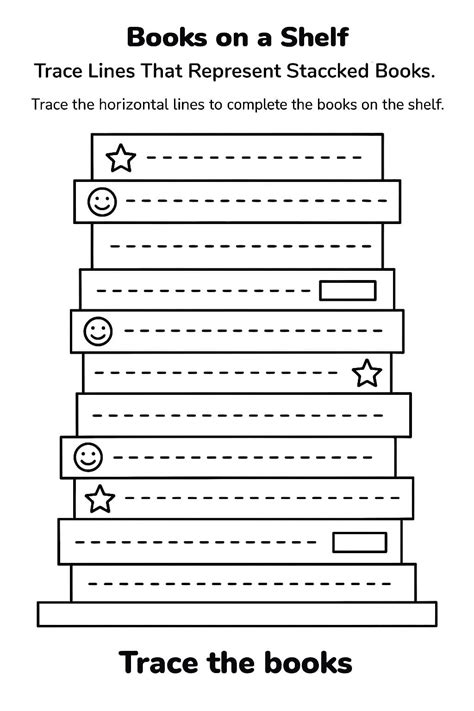 Trace Lines That Represent Stacked Books Worksheet - Download & Print Now!