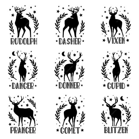 Premium Vector | Christmas reindeer names vector illustrations set