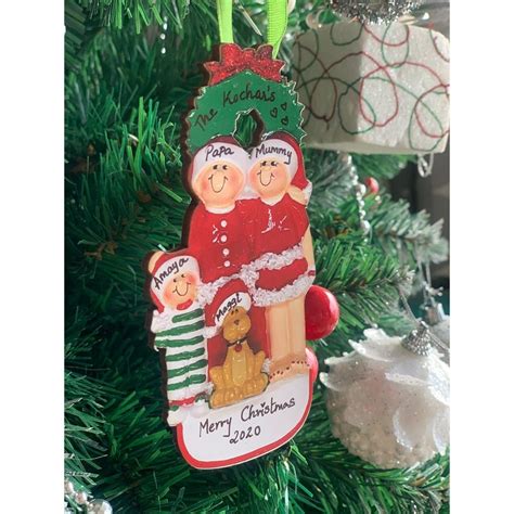 Personalized Wooden Family Tree Ornament (Family of 3) with a Pet ...