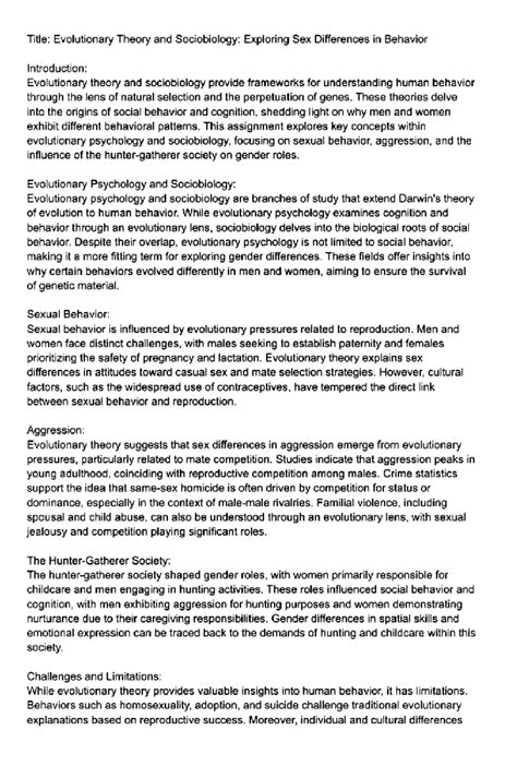 Evolutionary theory and sociobiology - These theories delve into the ...