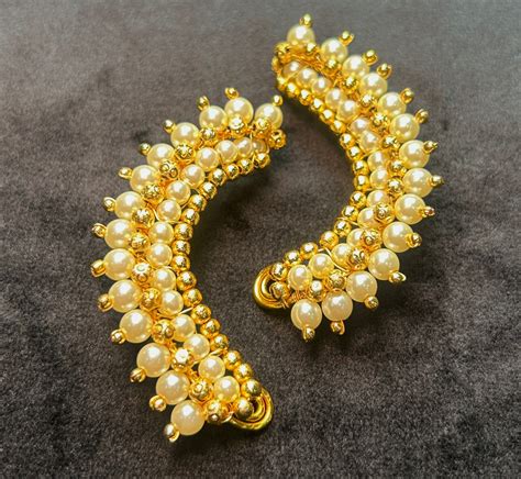 Golden Pearl Curve Ear Cuffs – Chandrakalm