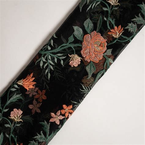 Black Silk Organza Nitara Floral Jaal Embroidered Fabric – Zarinama