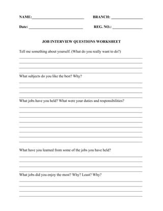 Job Interview Worksheet 的图像结果