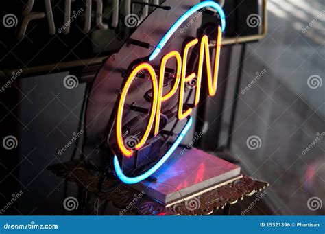 Open Neon Sign in Antique Store Stock Photo - Image of neon, window ...