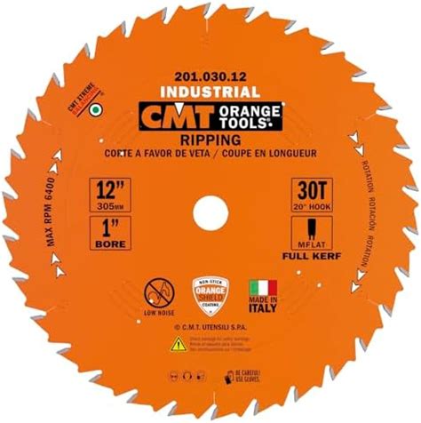 CMT 201.030.12 12" x 30 Tooth FTG.126 Kerf, 1" Bore Table Saw Ripping ...