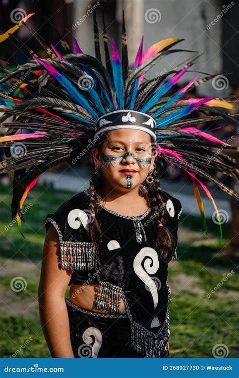 Girl with Traditional Customs Wearing Native American Headdress during ...