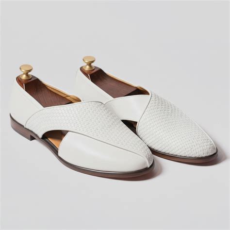 White Braided Leather Tana Peshawari Loafers | Wedding Shoes for Groom ...