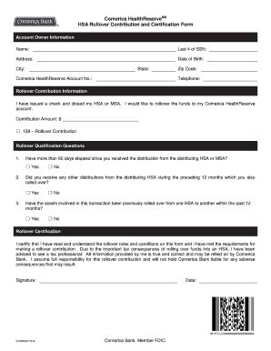 Fillable Online Comerica HealthReserve - Rollover Contribution Form Fax ...