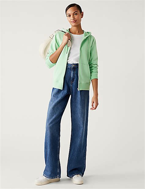 Buy Pure Cotton Zip Up Hoodie at Marks & Spencer