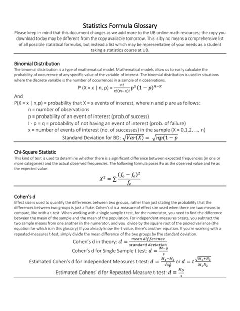 Image result for Statistics 1 Formula Sheet