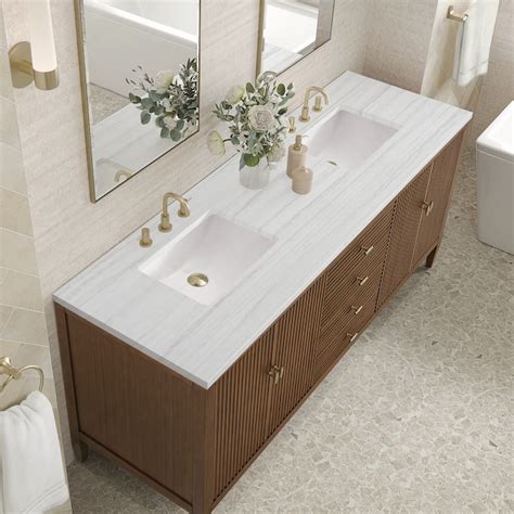James Martin Vanities Myrrin 72-in Mid-Century Walnut Undermount Double ...