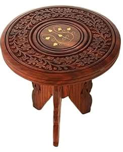 DecoreSany Wooden Table for Living Room Round Shape Hand Carving ...