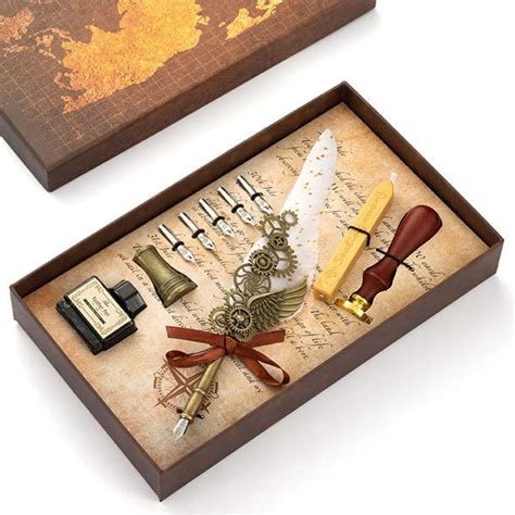VISHMII Feather Pen and Ink Set, Mechanic Style Retro Quill Calligraphy ...