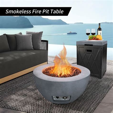 KANTE 25-in W Concrete Gray Portable Concrete Round Propane Gas Fire ...