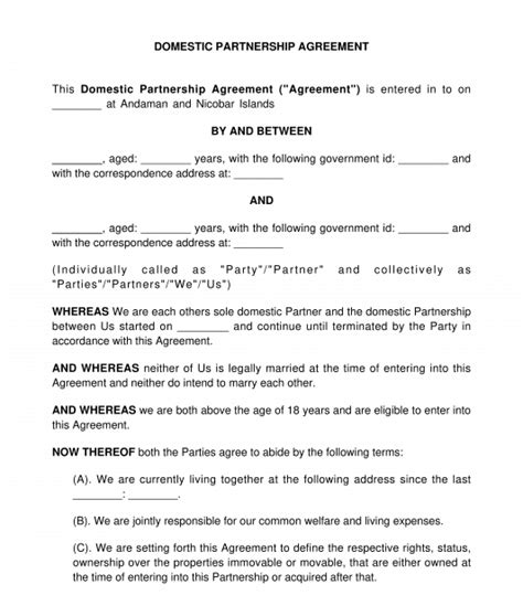 Domestic Partnership Agreement - Sample, Template