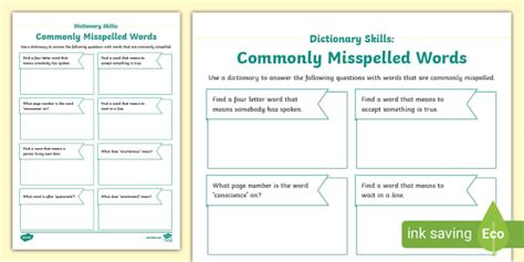 Commonly Misspelled Words Dictionary Hunt