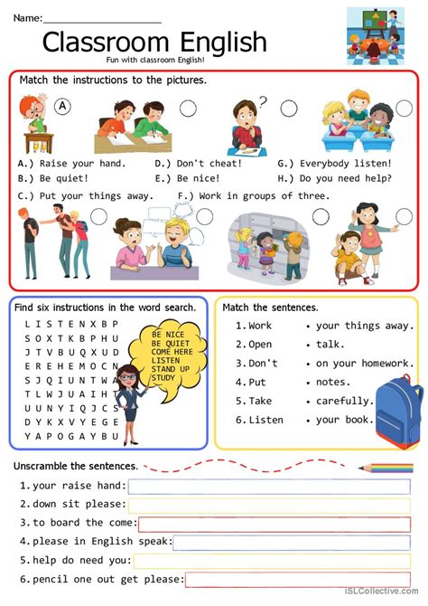 Classroom Language Worksheet 的图像结果
