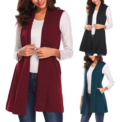 Buy Womens Long Vests Sleeveless Draped Lightweight Open Front Cardigan ...