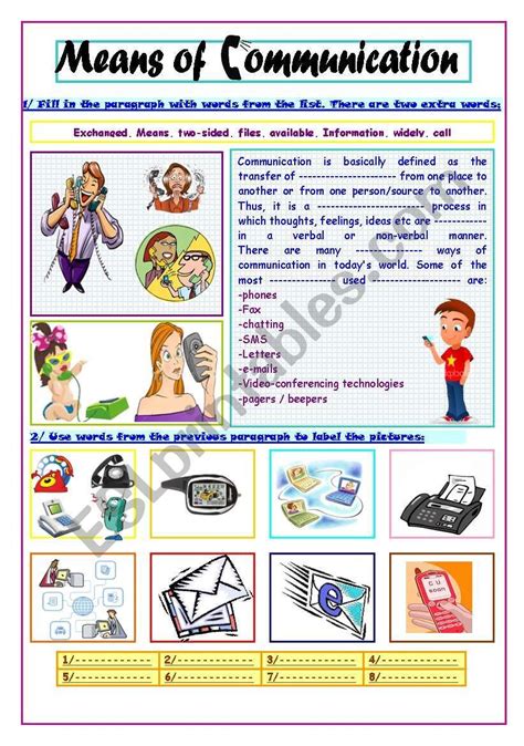 means of communication worksheet | Communication activities, Means of ...