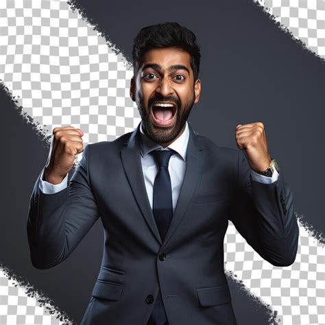 Celebrating success a victorious indian professional isolated rejoicing ...