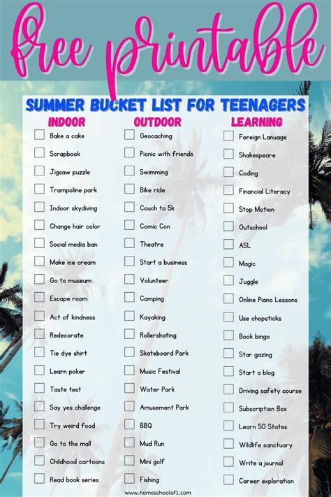 73 Summer Bucket List for Teenagers (+ Free Printable)