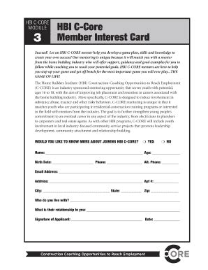 Fillable Online MODULE HBI C-Core 3 Member Interest Card Fax Email ...