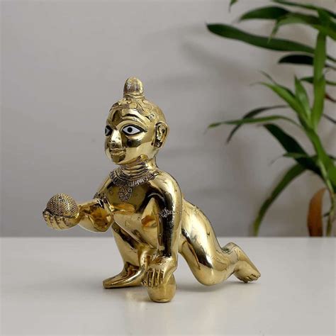 Lord Krishna Laddo Bal Gopal Brass Hindu God Statue Bhagwan Idol for ...
