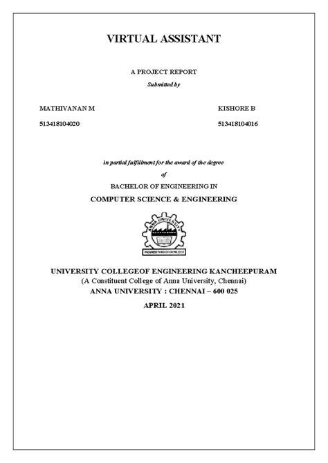 Virtual Assistant - Report - VIRTUAL ASSISTANT A PROJECT REPORT ...