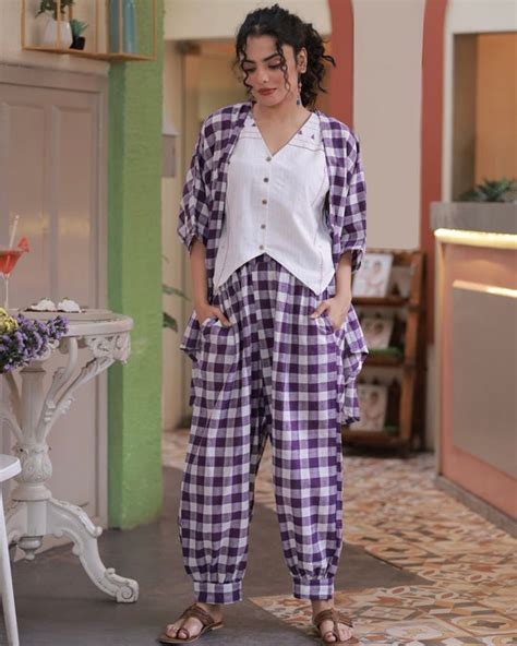 Violet Shrug Co-ord Set – 3-Piece Women’s Outfit with Top, Pant & Shrug ...