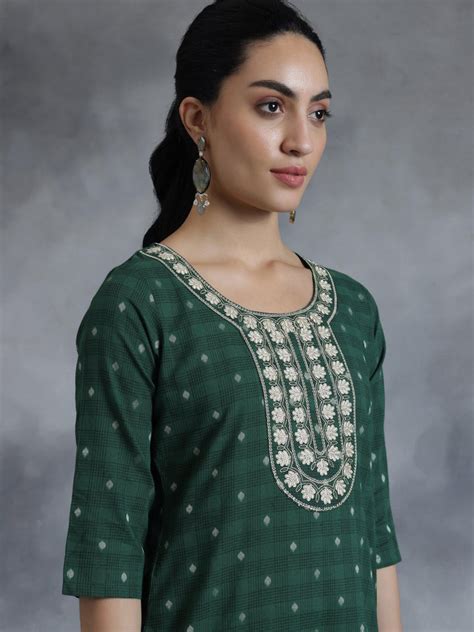 Buy Green Yoke Design Cotton Straight Kurta Online at Rs.524 | Libas
